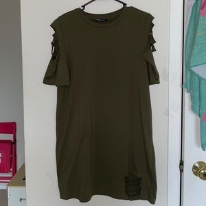 Dark olive green dress.